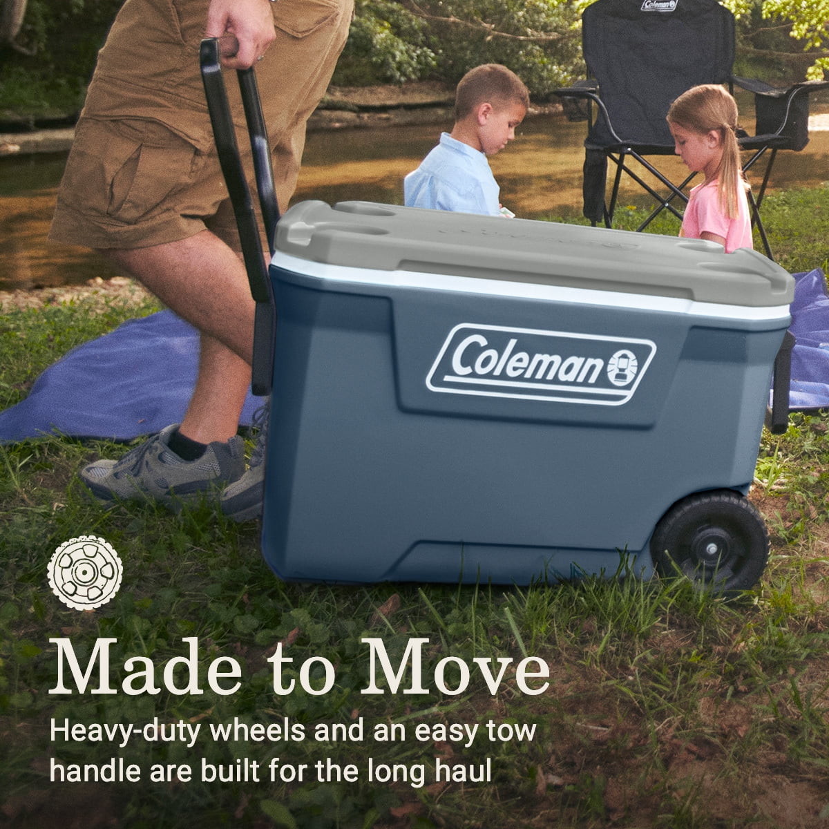Coleman 316 Series 62QT Ice Chest Rolling Cooler with Wheels, Lakeside Blue