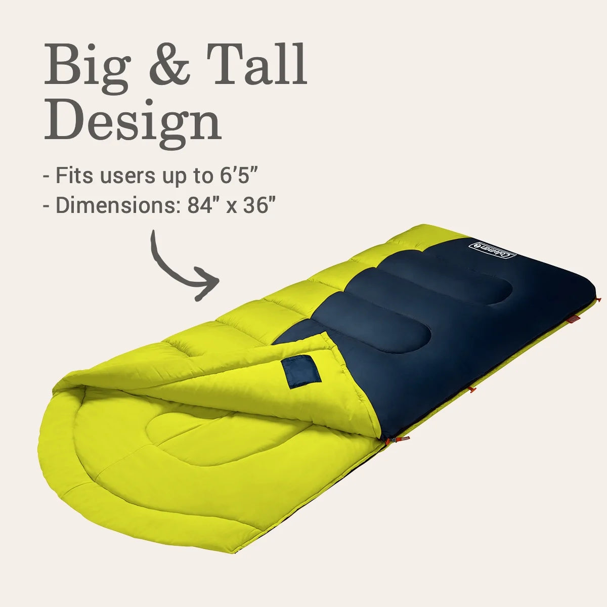 Coleman Montauk 20°F Big and Tall Sleeping Bag, Yellow