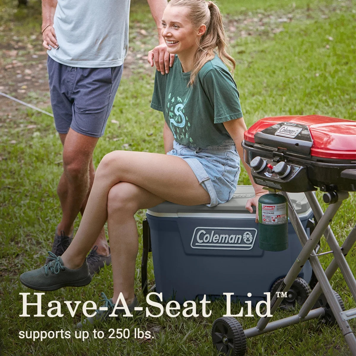 Coleman 316 Series 62QT Ice Chest Rolling Cooler with Wheels, Lakeside Blue